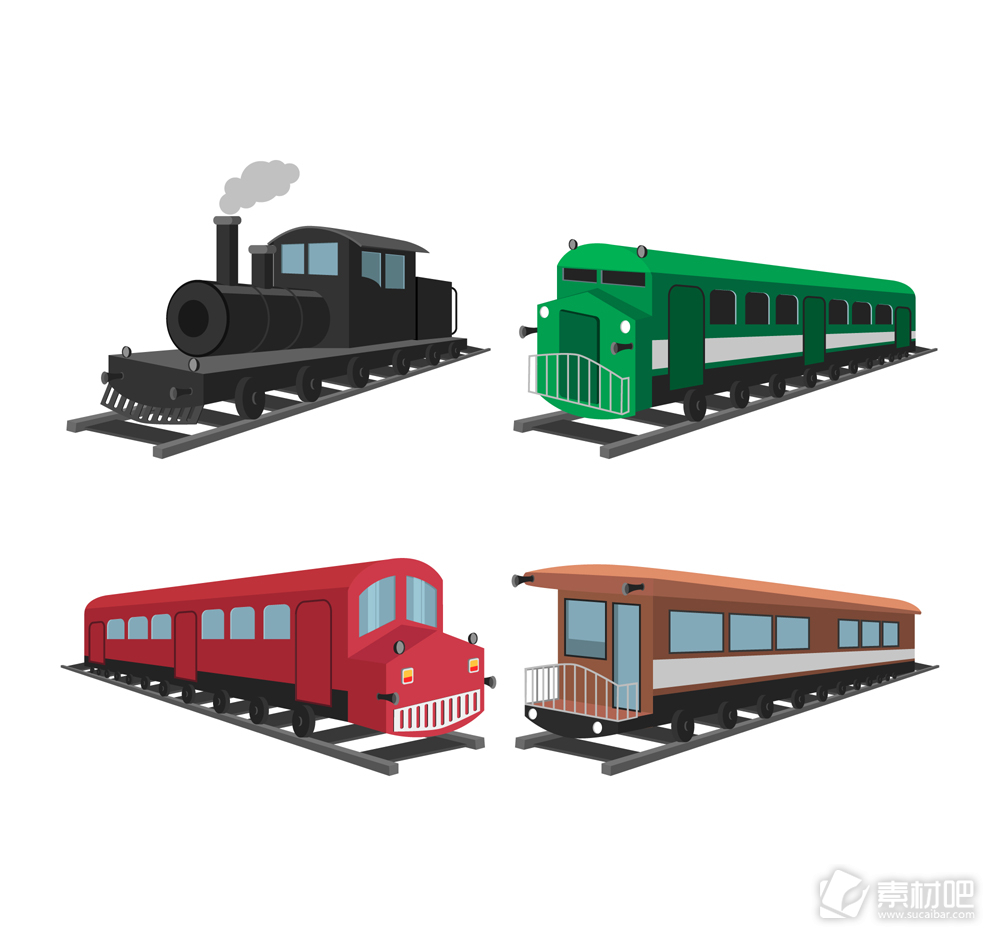 4款彩色老式火车矢量素材