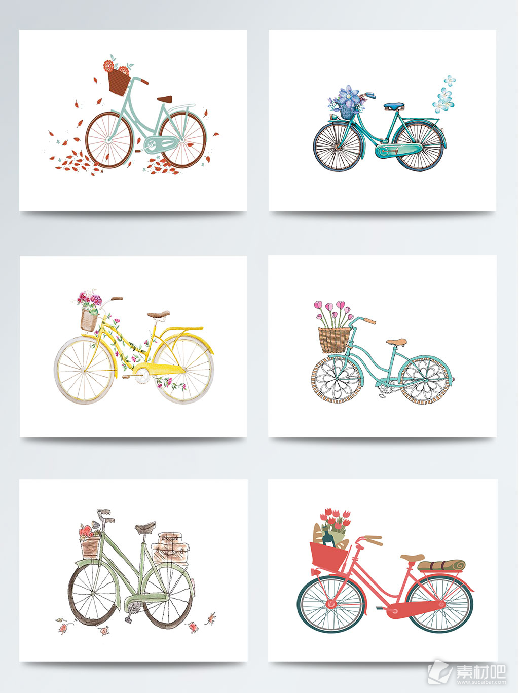 自行车手绘彩色图片