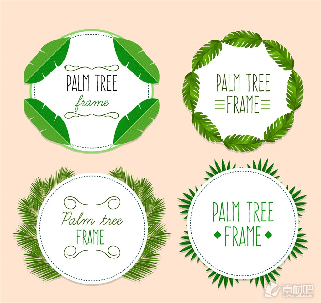 4款创意绿色棕榈树叶框架矢量图