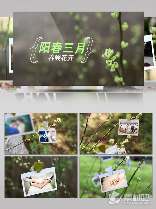绿色春景实拍结合后期婚礼相册AE模板