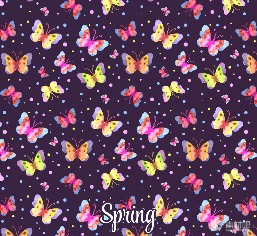 彩色春季蝴蝶无缝背景矢量图