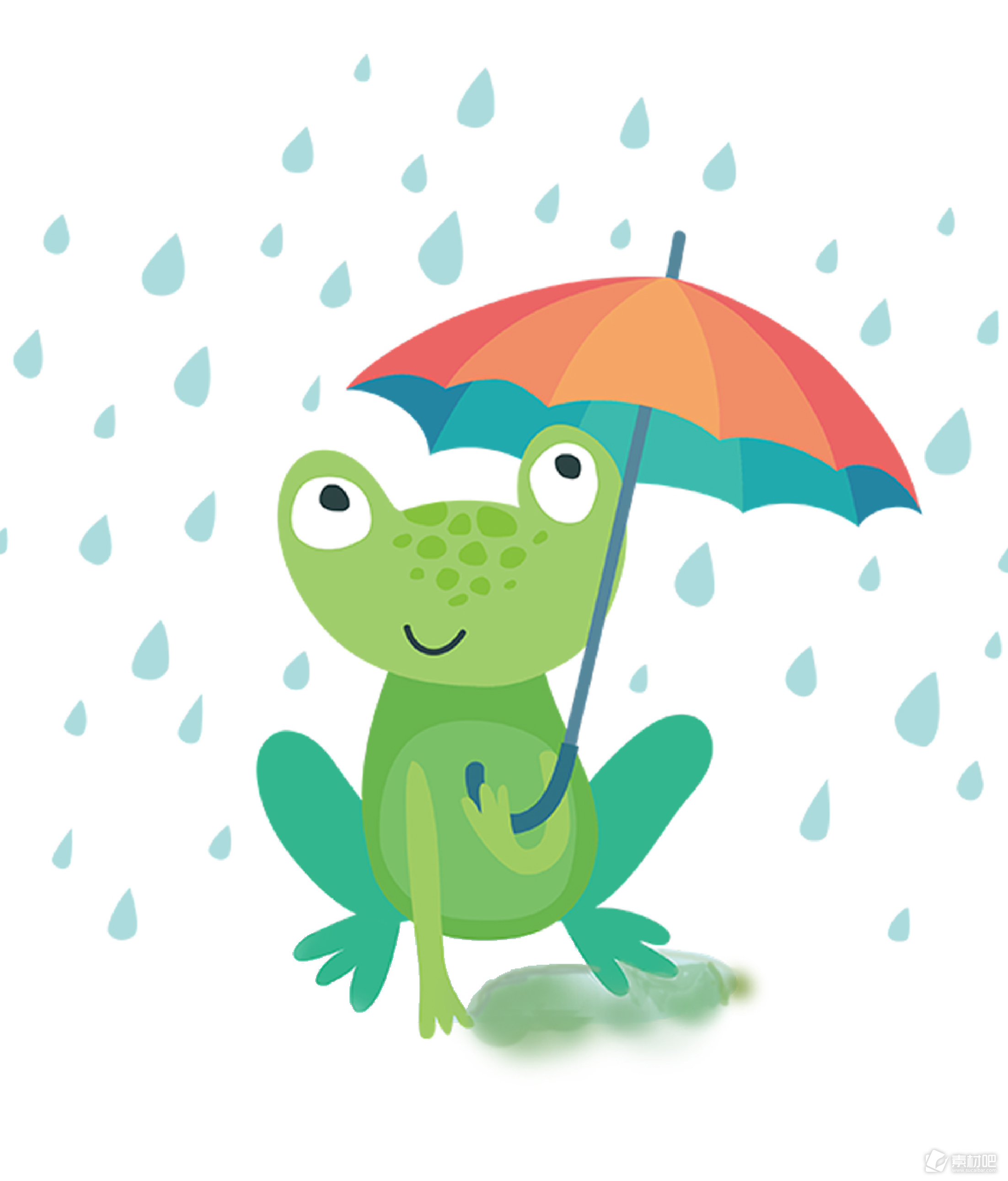 清新撑伞青蛙雨水节气元素