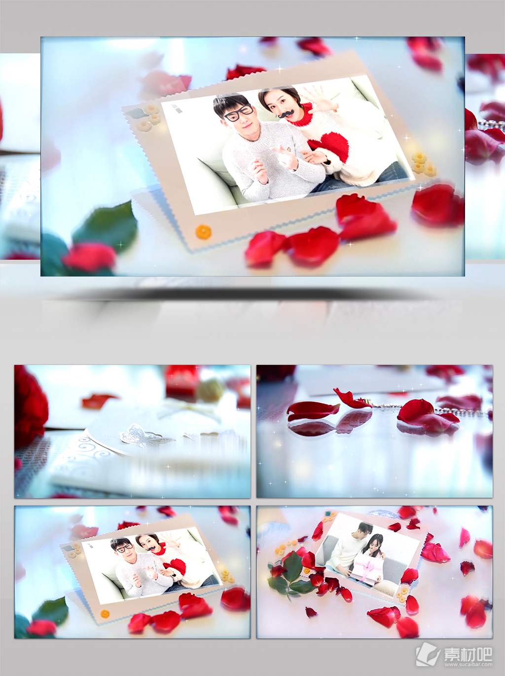 唯美浪漫的玫瑰花瓣散落的爱情婚礼相册模板