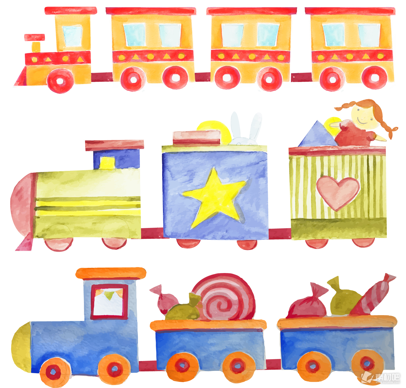手繪火車 卡通的火車 漂亮的火車 紅色的火車, 黑輪, 玩具小火車, 兒童火車素材圖案，PSD和PNG圖片免費下載