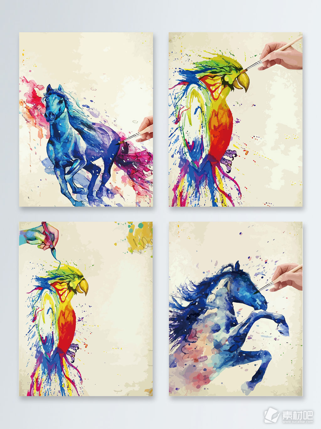 彩色水墨动物艺术渲染