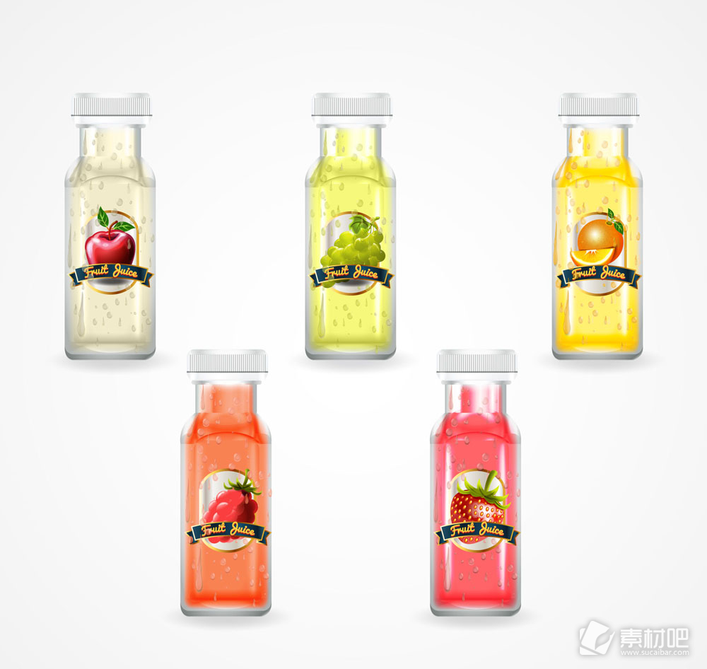 5款水彩绘瓶装果汁矢量