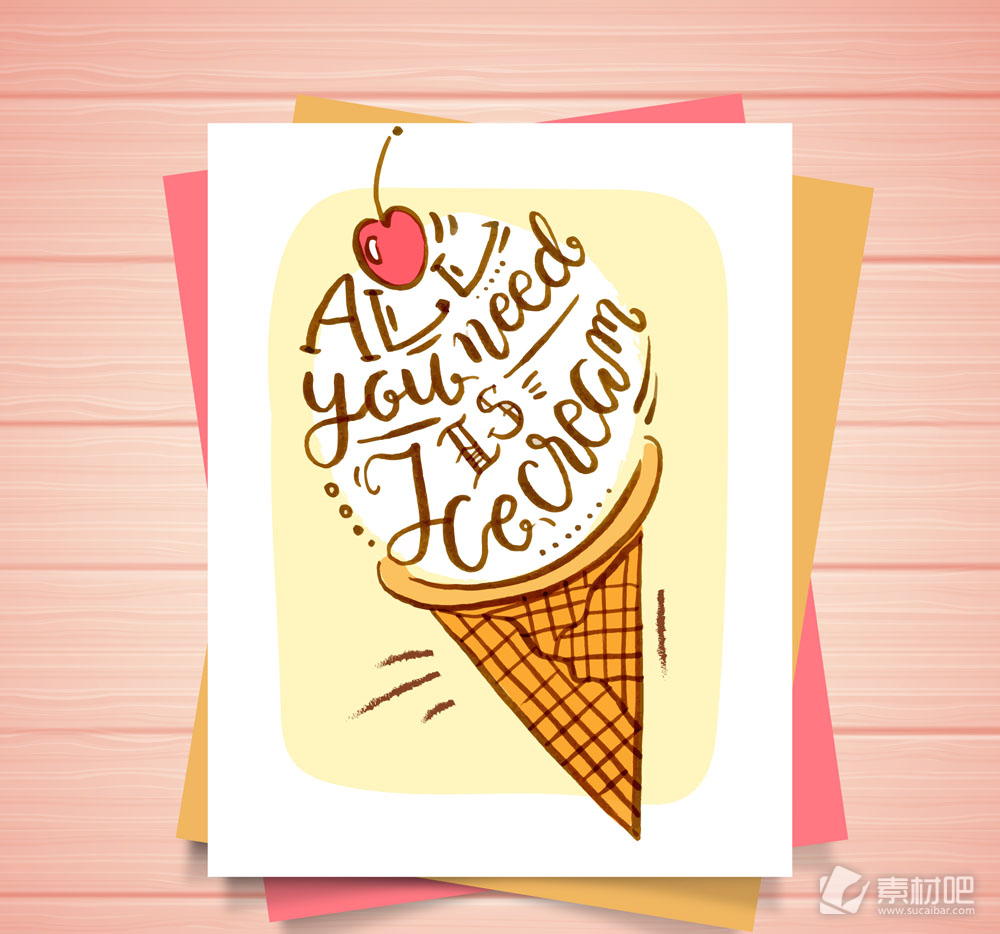 彩绘美味冰淇淋卡片矢量素材