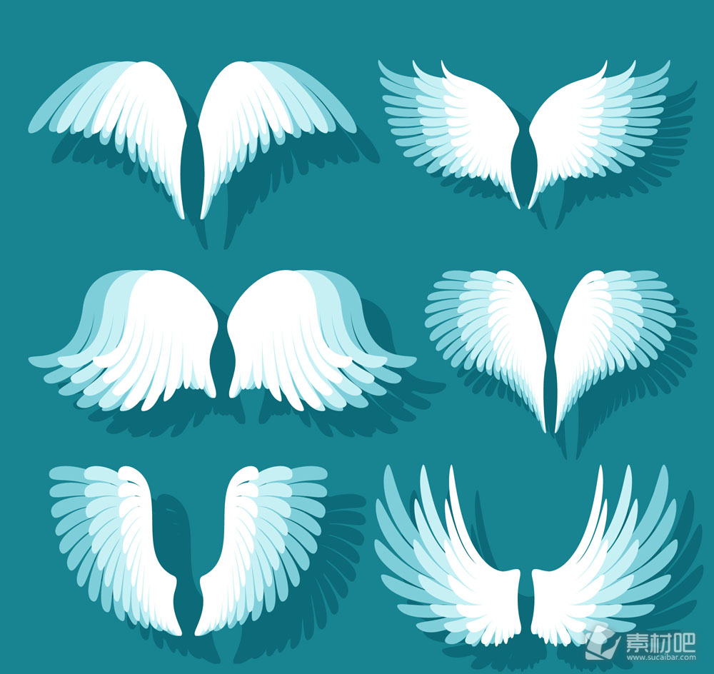 6款白色翅膀设计矢量图
