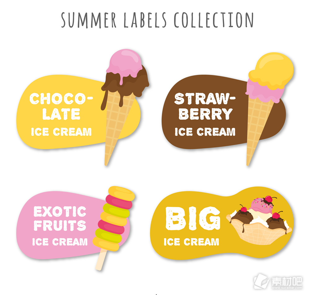 4款彩色夏季雪糕标签矢量图