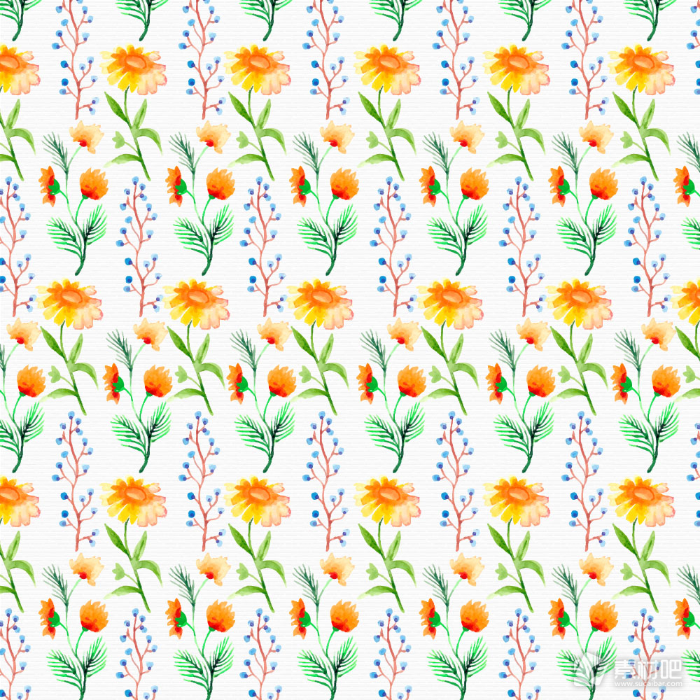水彩绘橙色花卉无缝背景矢量图
