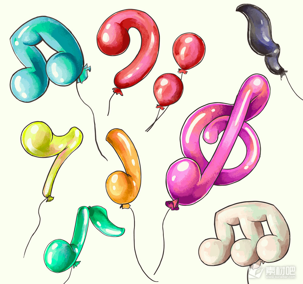 9款彩绘音符气球矢量素材