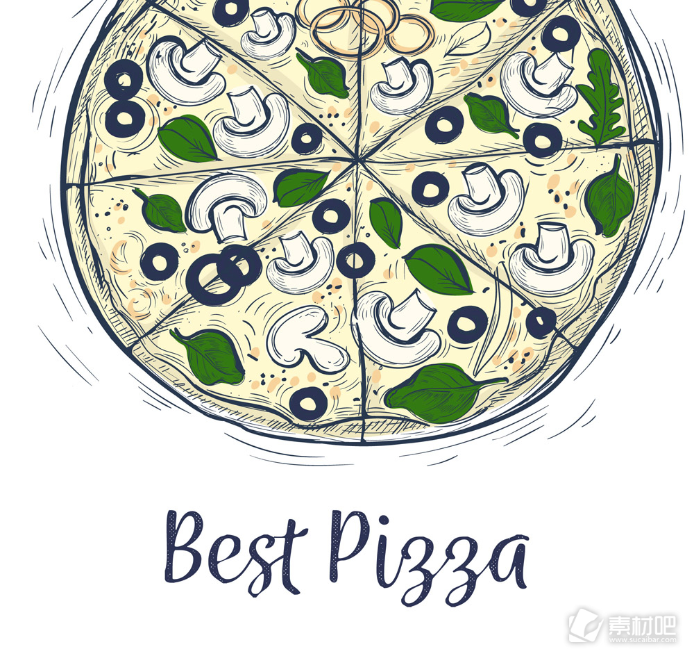 手绘圆形意大利披萨矢量素材