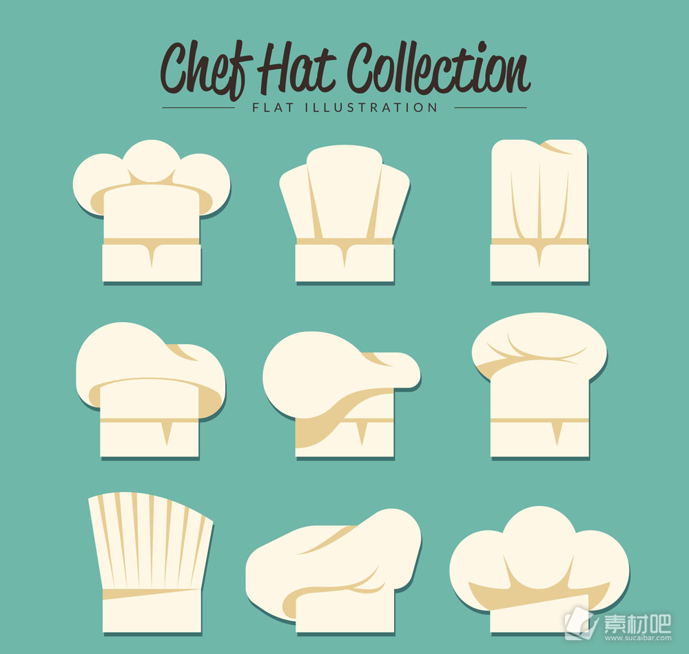9款白色扁平化厨师帽矢量图