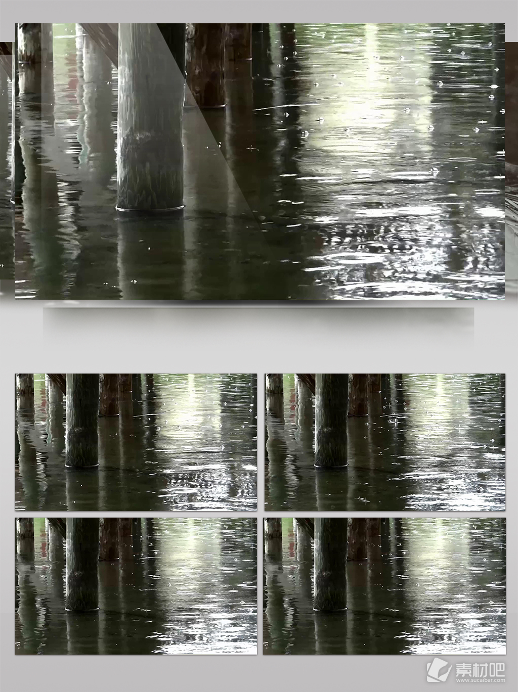 下雨树木湖水滴落水波荡漾晕开实拍视频素材