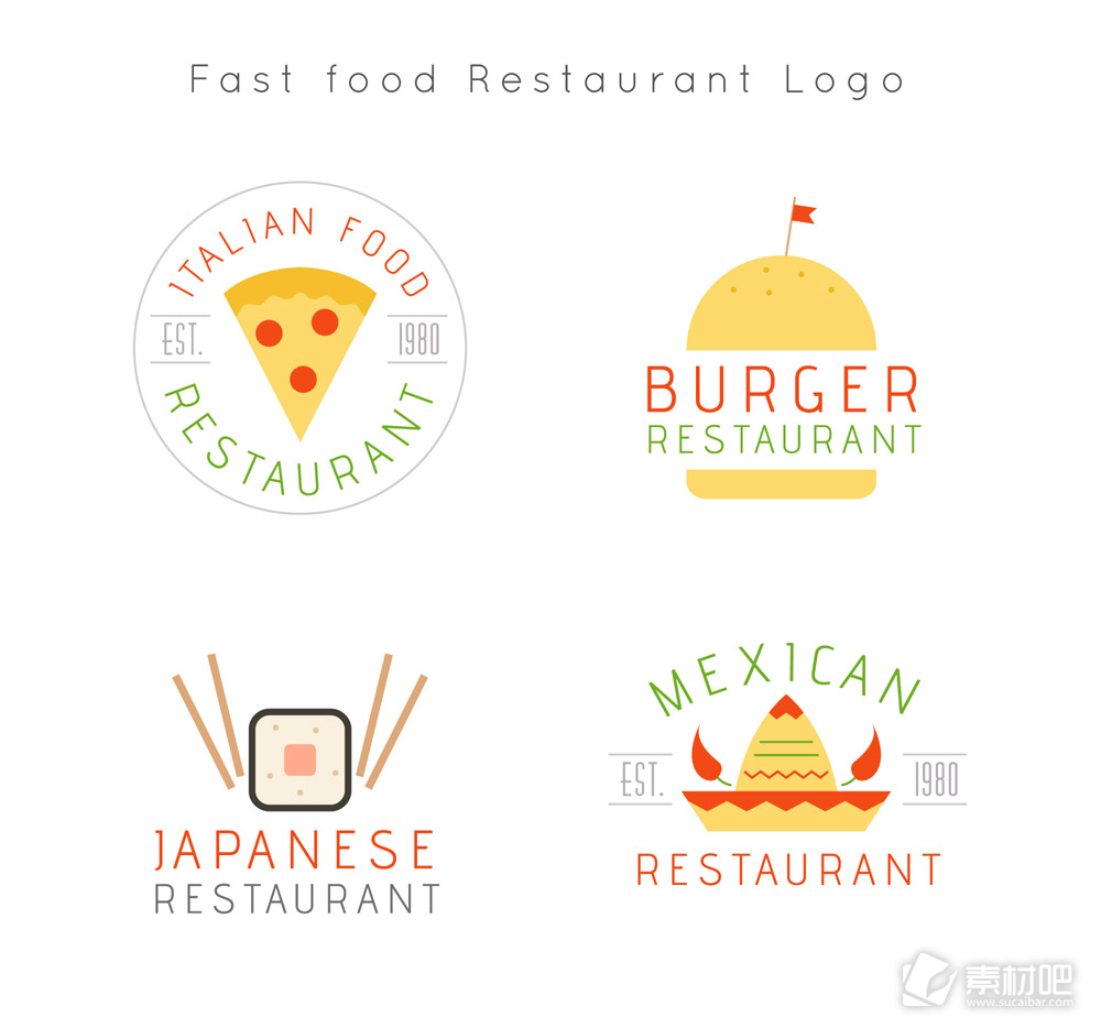 4款创意快餐餐馆标志矢量素材