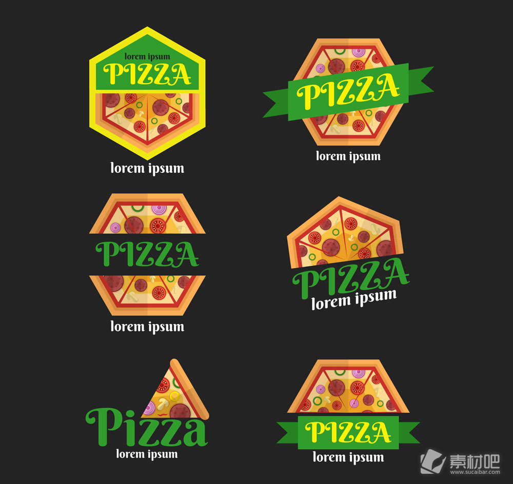 6款扁平化披萨标签设计矢量素材