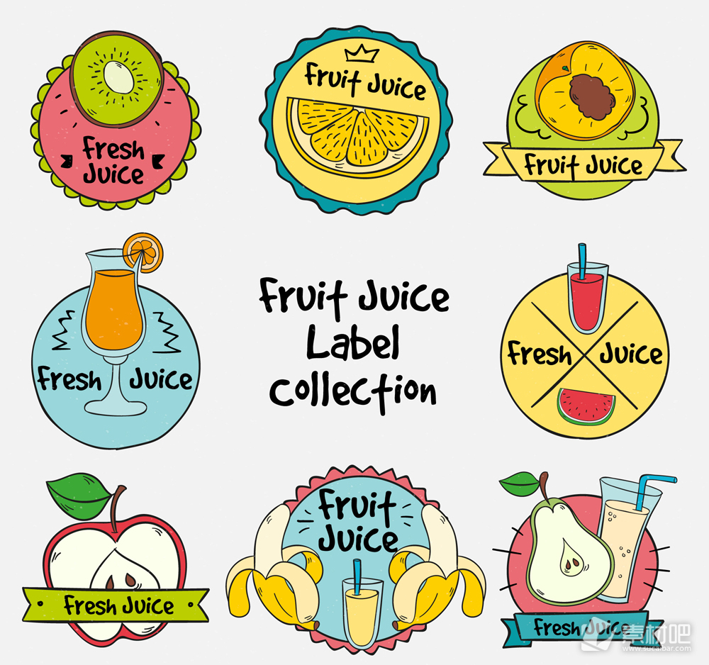 8款手绘水果汁标签矢量素材