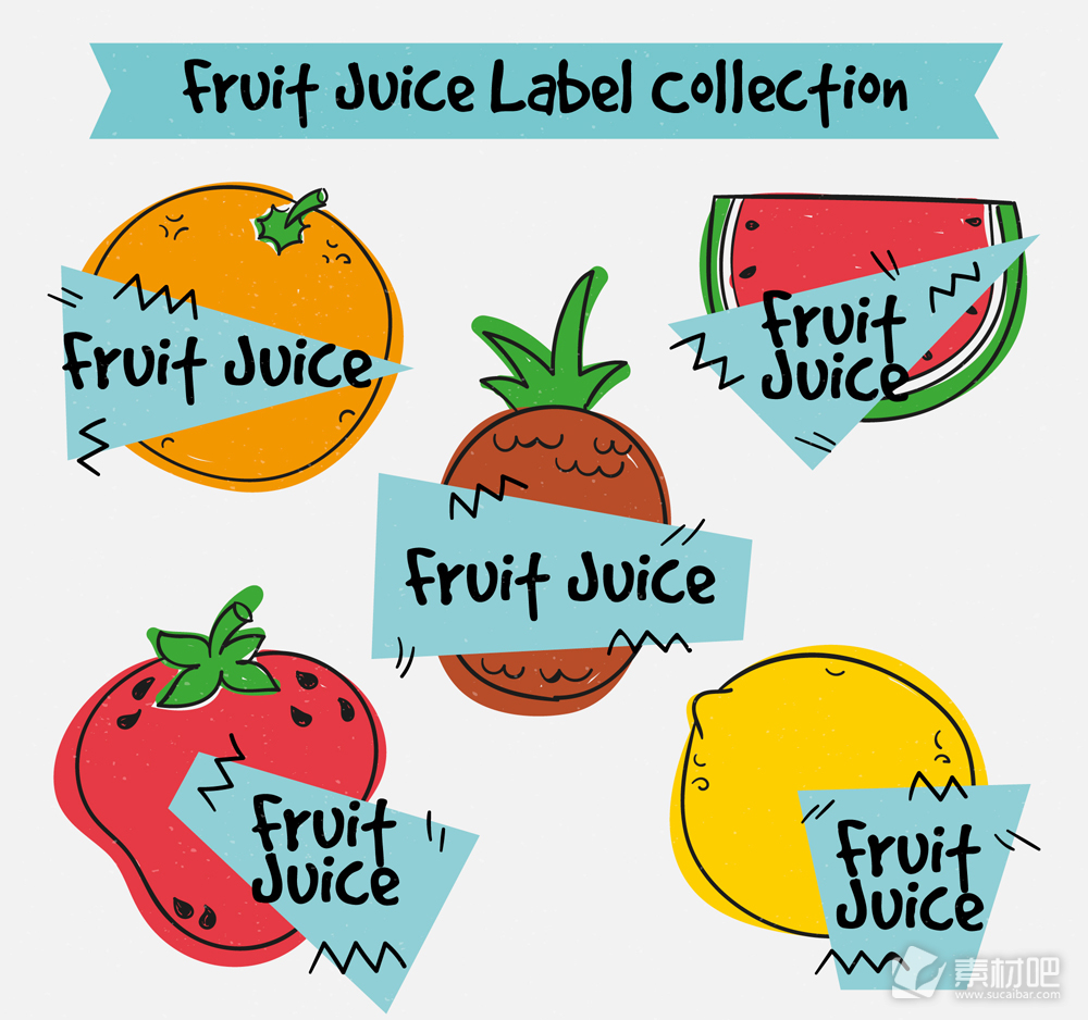 5款彩绘果汁标签矢量素材