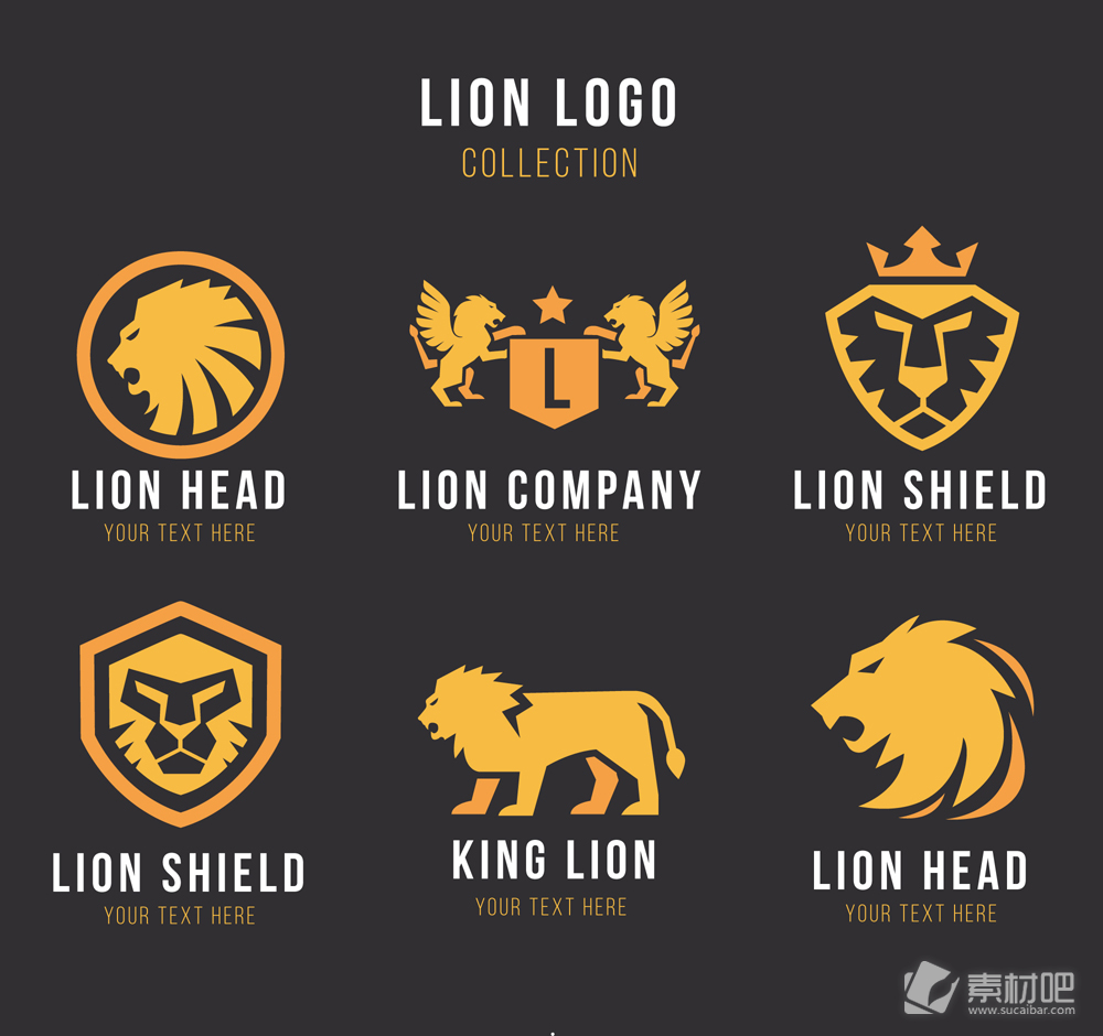 6款金色狮子标志矢量素材