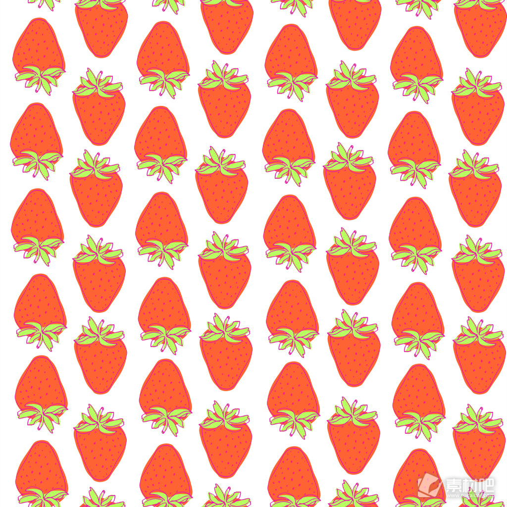 卡通橙色草莓水果无缝拼接图案矢量背景