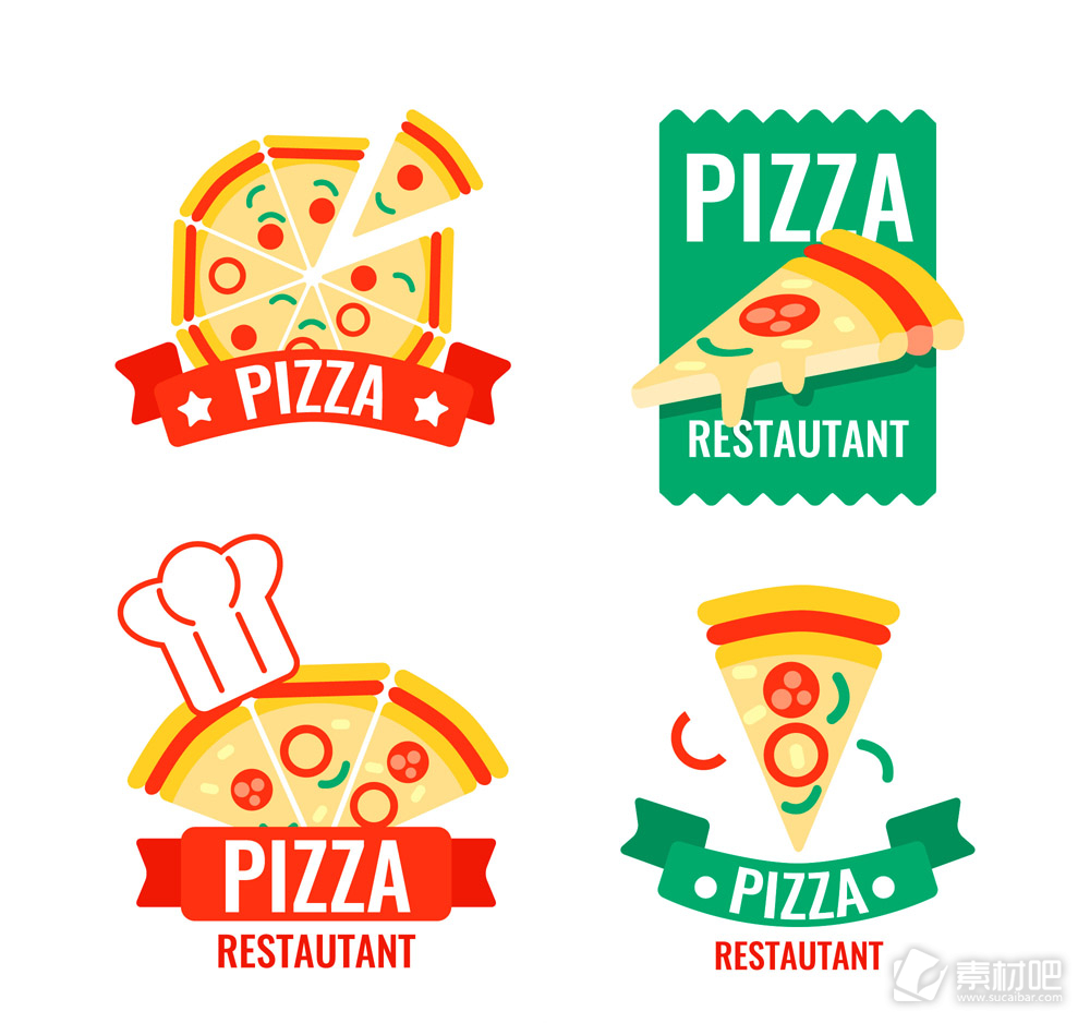 4款彩色披萨标签设计矢量素材
