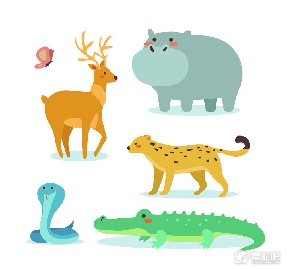 6款卡通野生动物矢量素材
