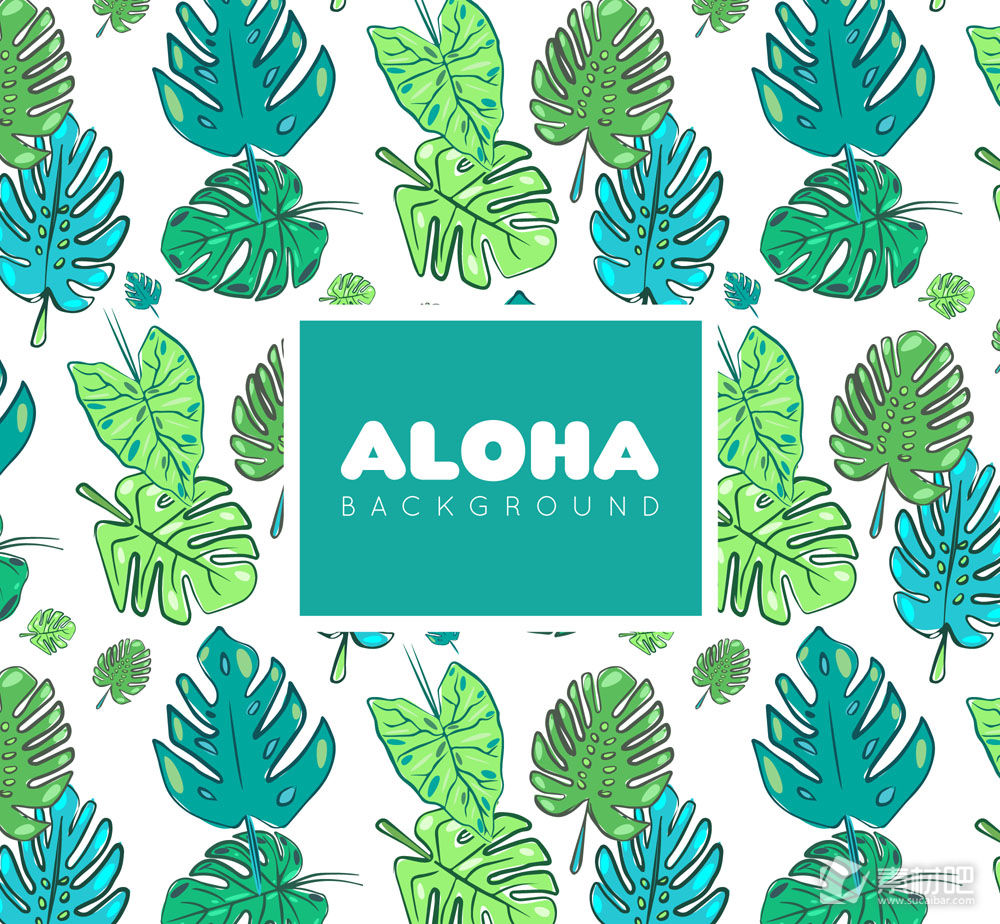 彩绘夏威夷树叶无缝背景矢量素材