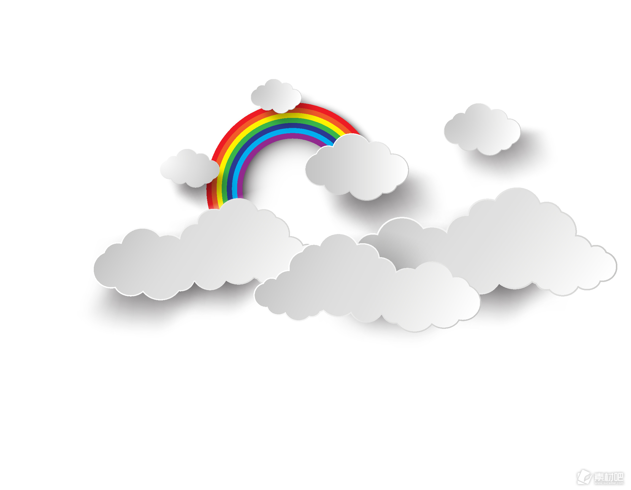 卡通白云与彩虹矢量图