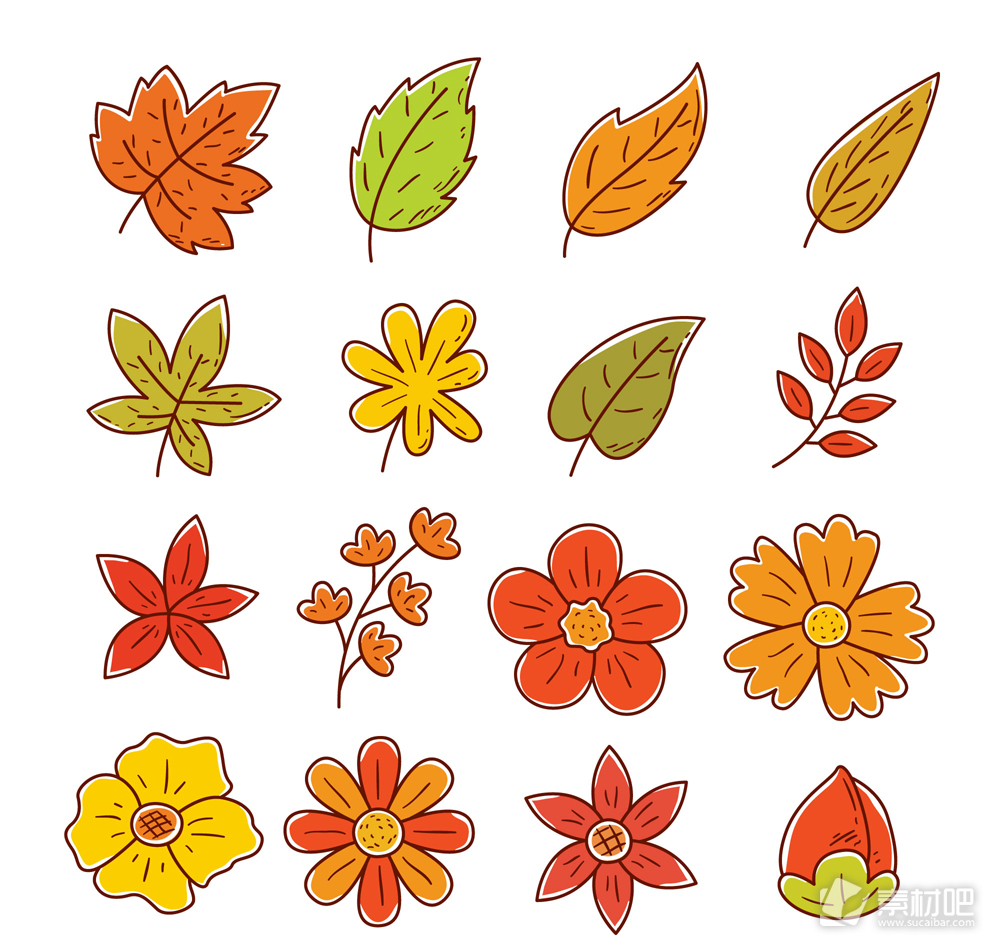 16款彩绘叶子和花卉矢量素材