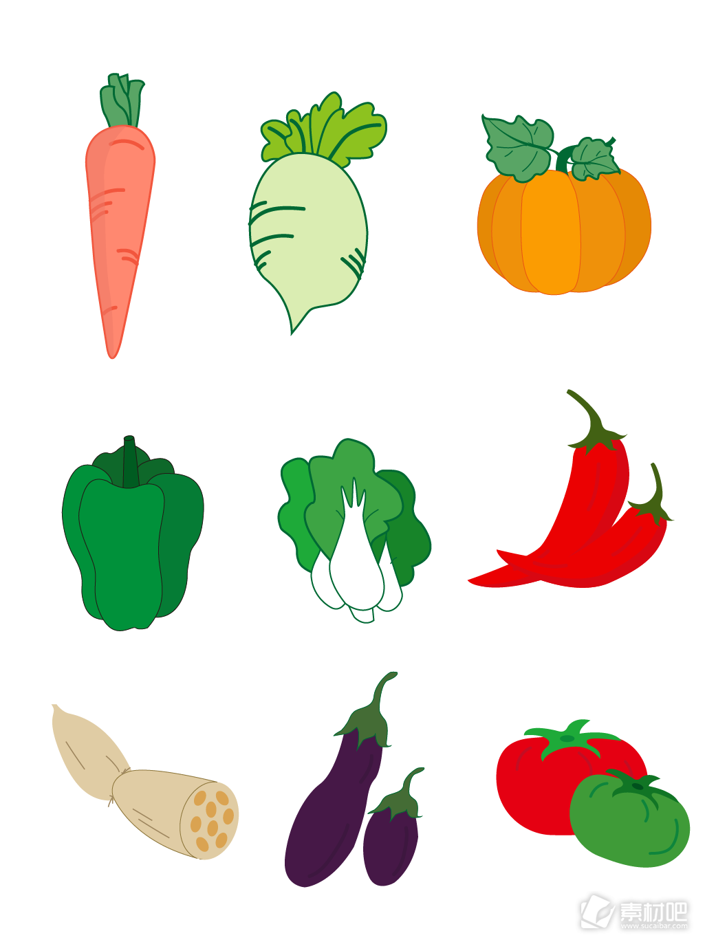 日常蔬菜扁平矢量图形元素