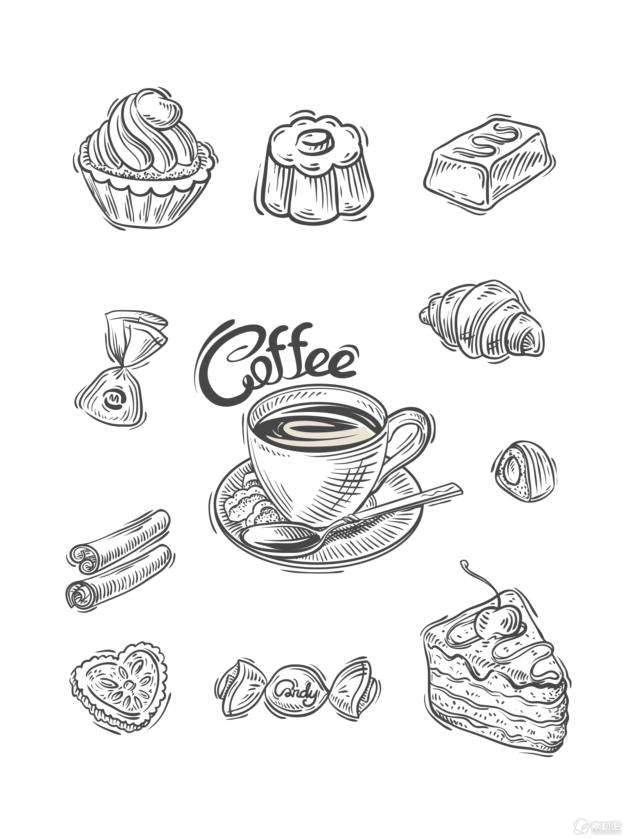 咖啡甜点手绘食物图标矢量图标手绘图标插画