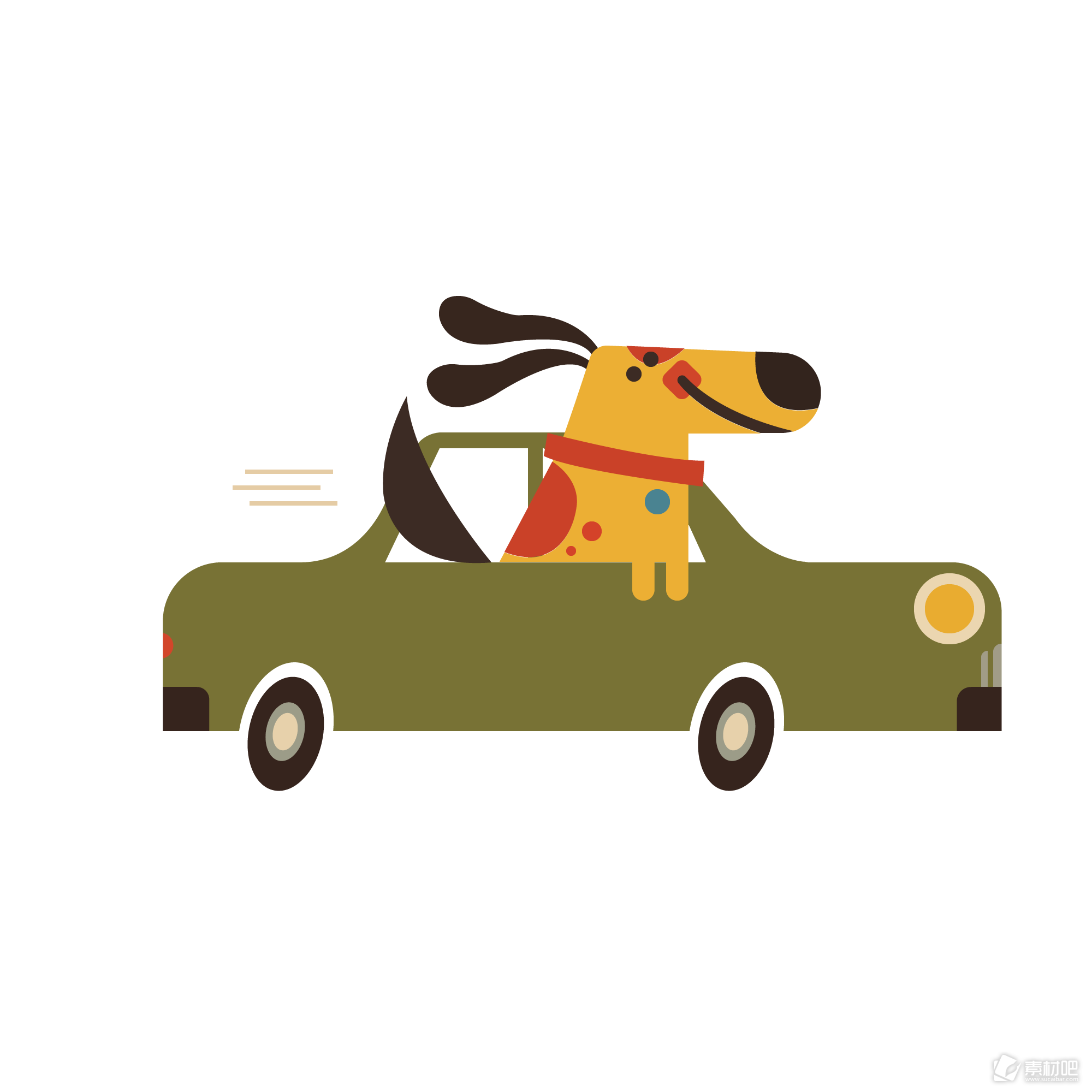 卡通手绘小狗坐在小汽车上矢量图