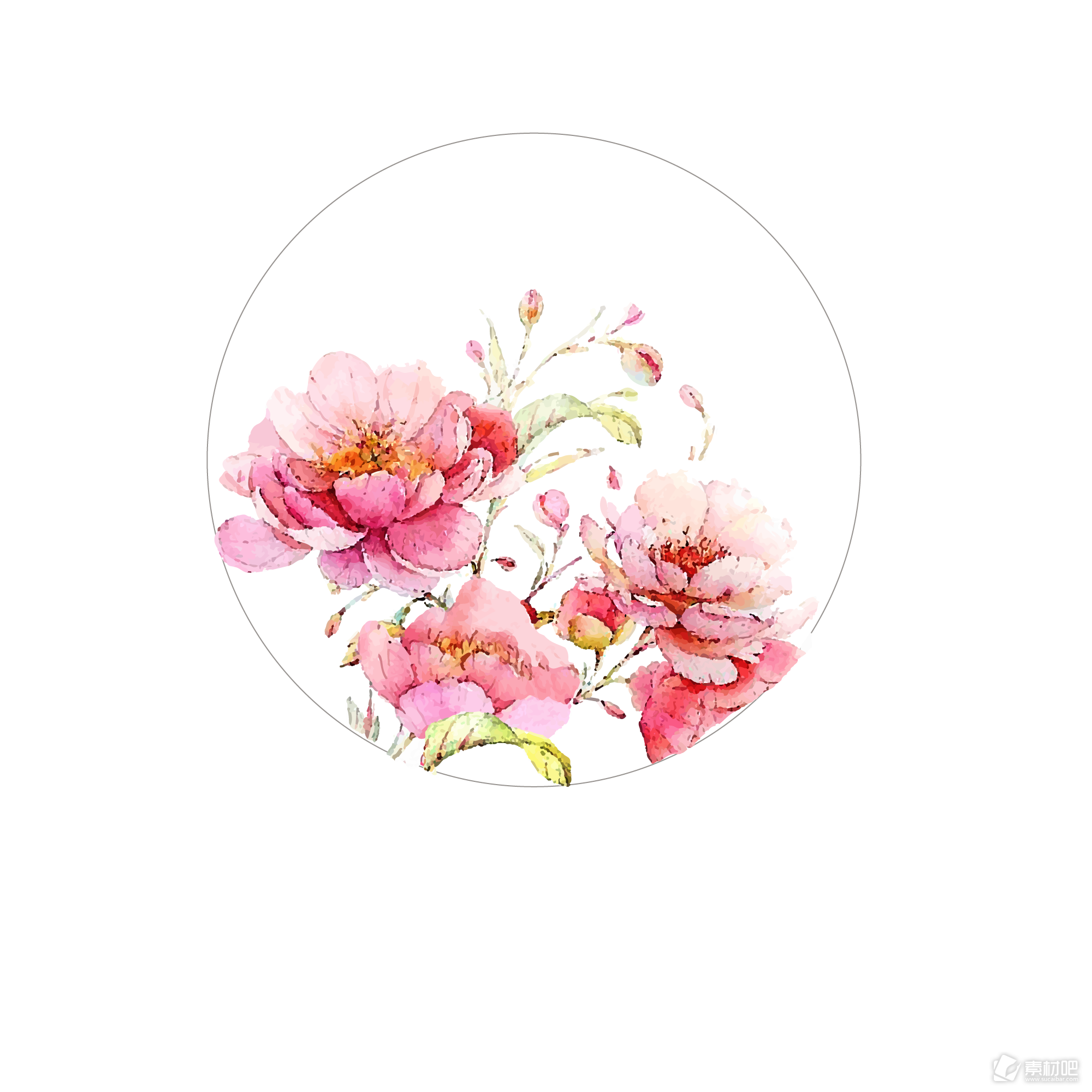 单张水墨花朵红色月季花牡丹花可商用元素