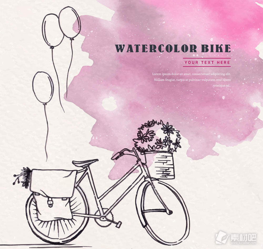 水彩绘单车和气球矢量素材
