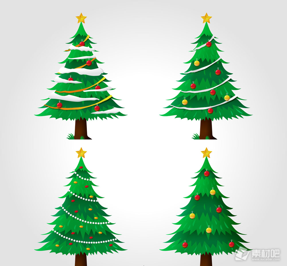 4款创意绿色圣诞树矢量素材