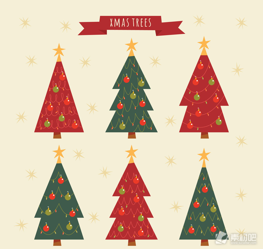 6款手绘圣诞树设计矢量素材