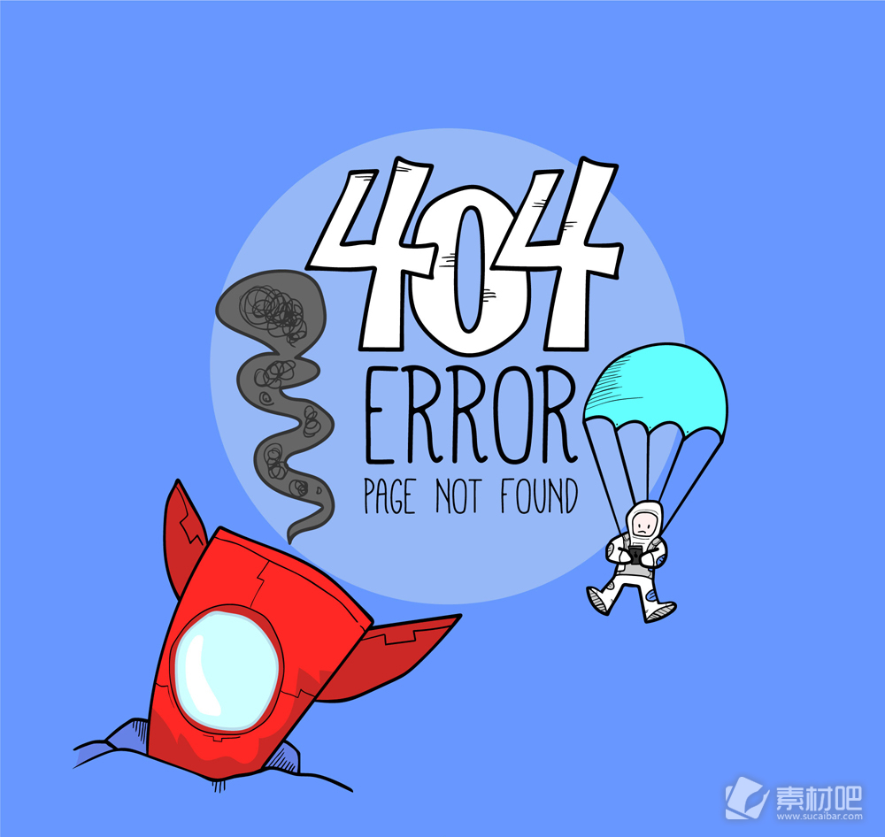 创意404页面坠落的火箭矢量图