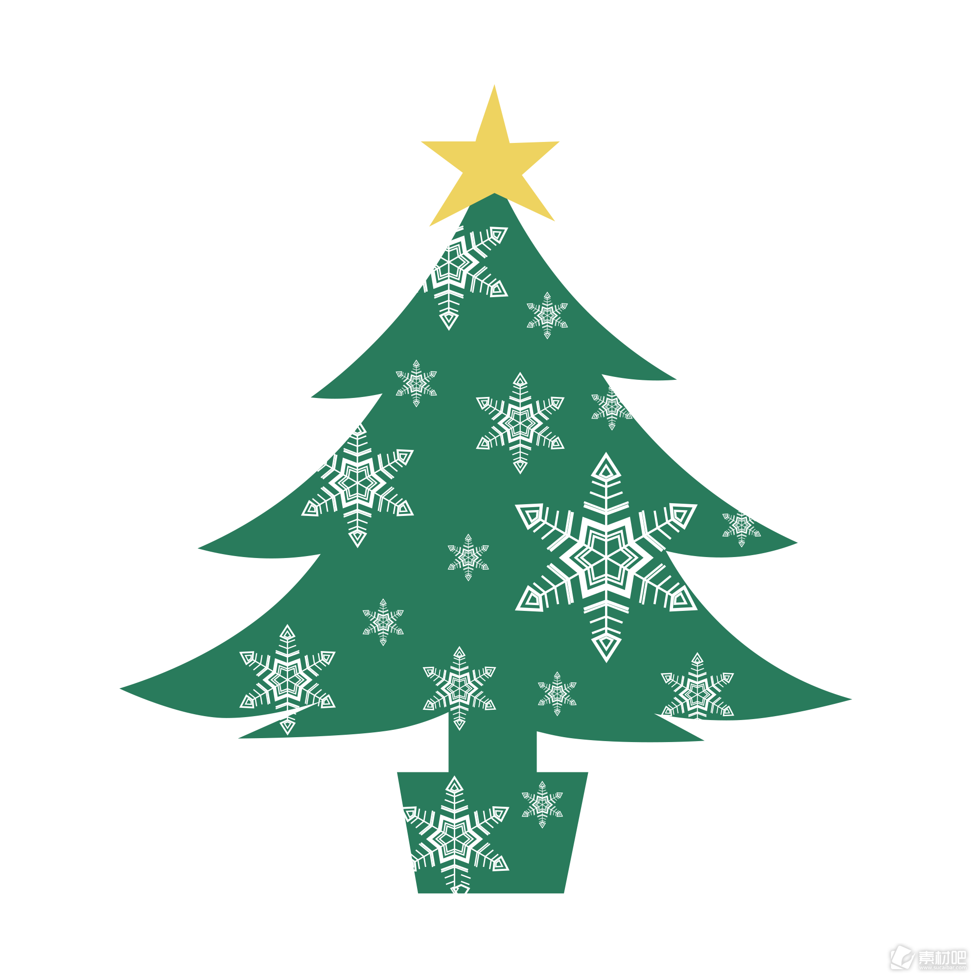 圣诞节松树雪树扁平矢量圣诞树海报元素