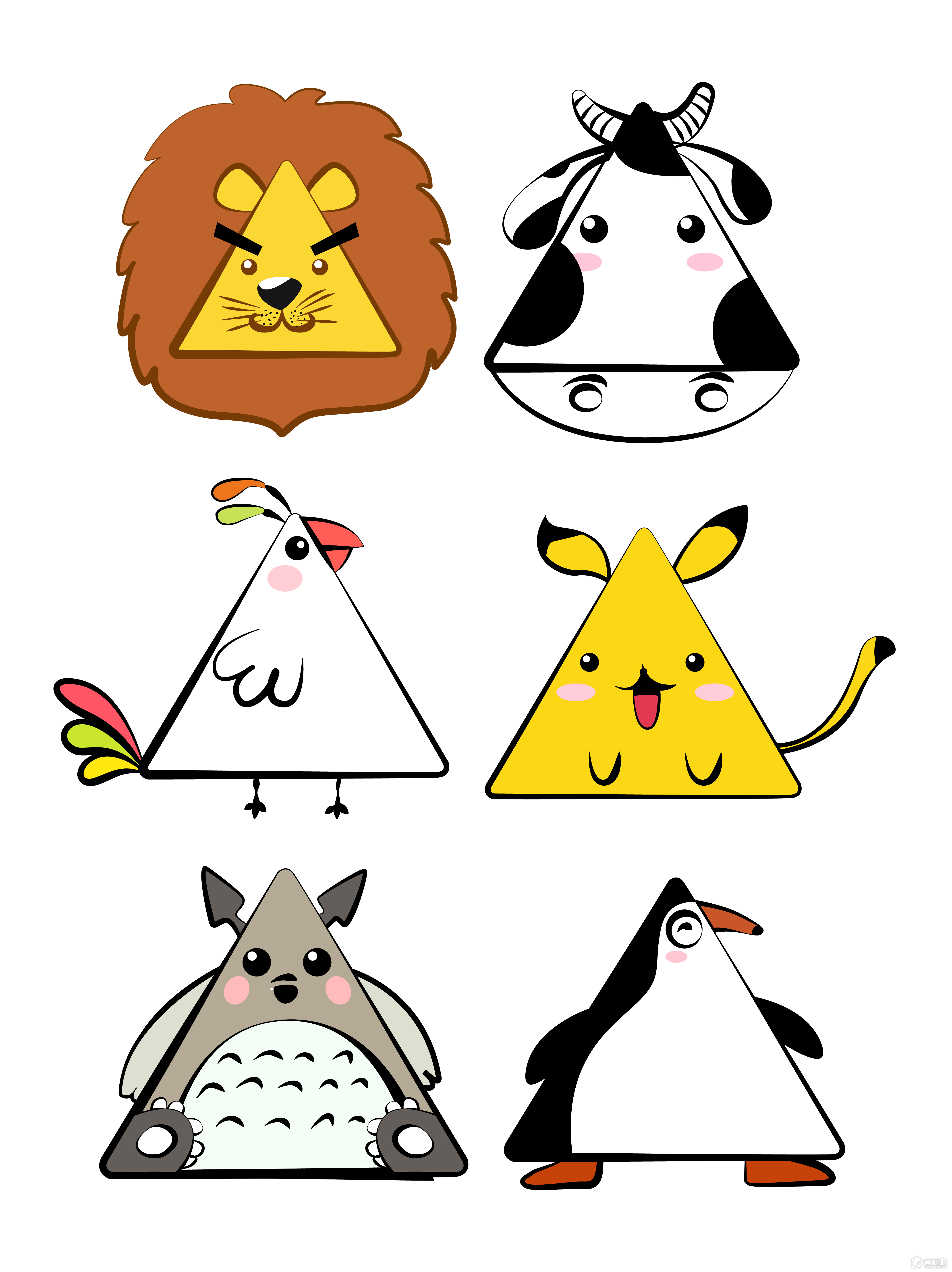 三角形可爱动物套图可商用
