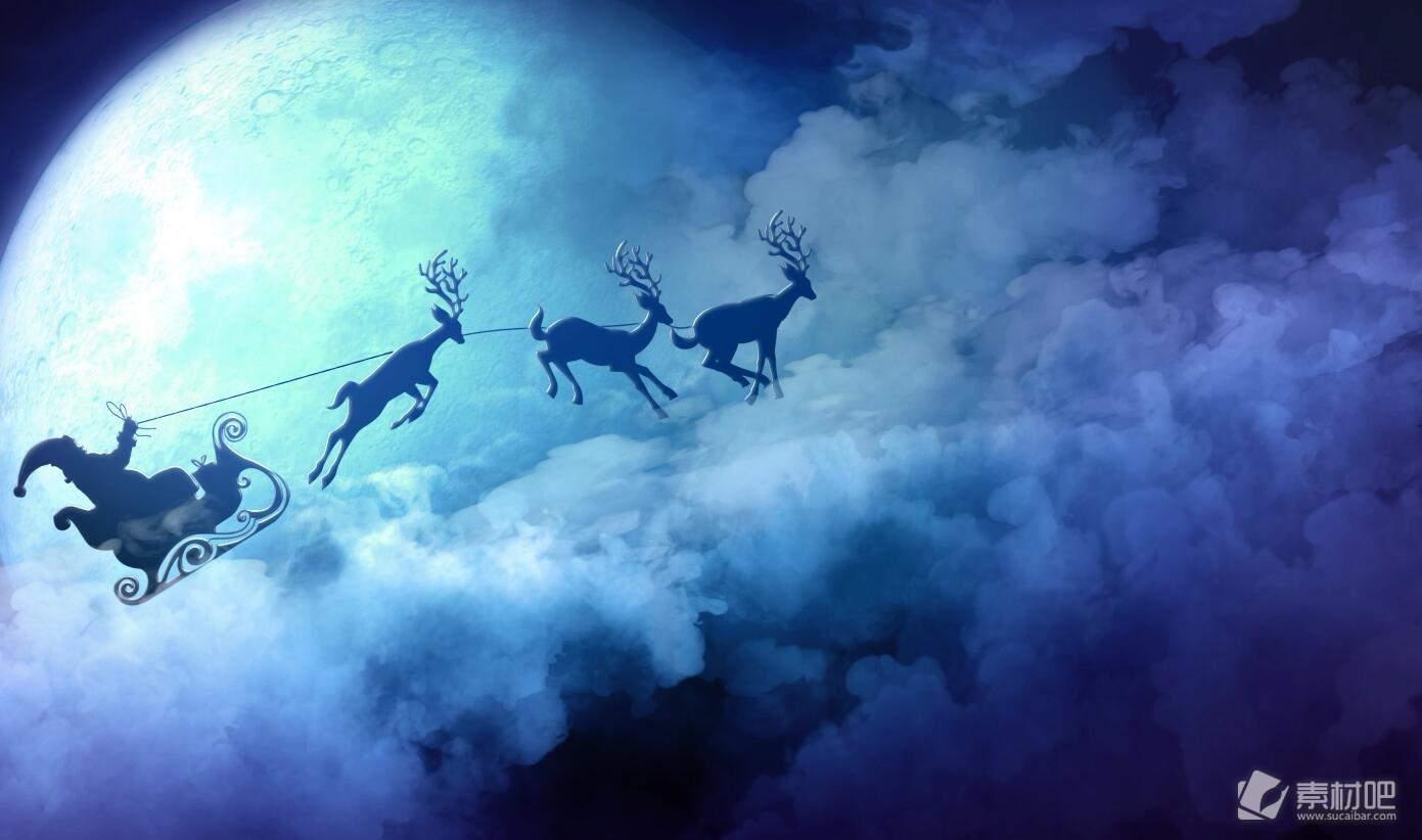 蓝色的圣诞老人和麋鹿